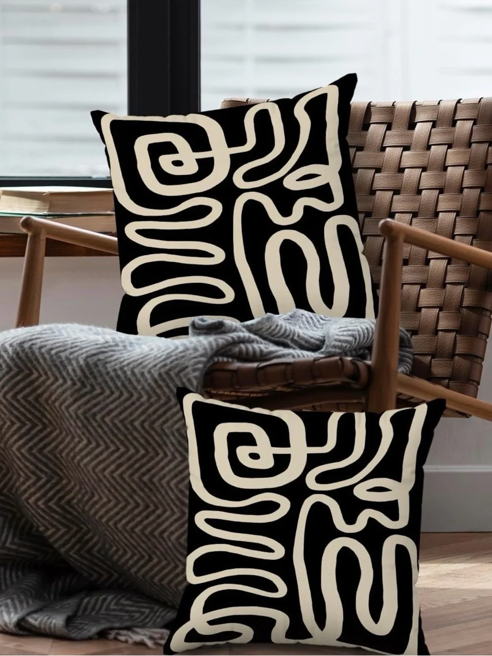 Abstract Black & Cream Decorative Throw Pillow Covers - 2